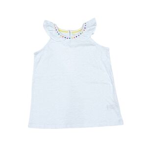 Mini Boden White Tank Top Spring Summer Cotton Ruffle Collar Girls Size 11 12